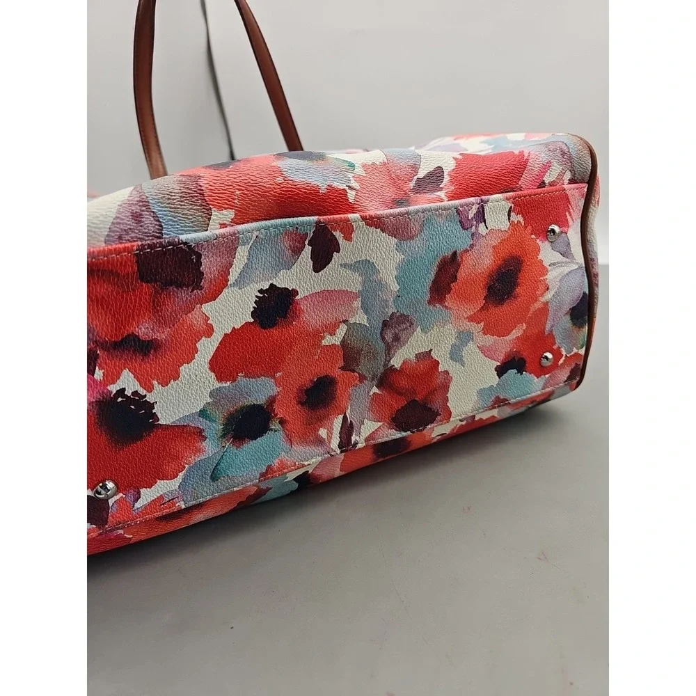RL Floral Canvas Satchel Tote Bag Top Handle Zip Closure Structured‎ Purse